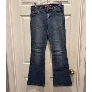 VTG Y2K Low Rise Flare Jeans Vanilla Star‎ Jr Size 7 Pink Stitches Rhinestones